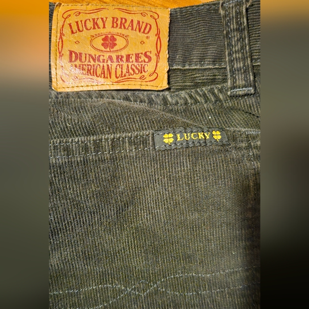 Lucky Brand Black Corduroy Dungarees Trousers Wide Leg Sz 12 Good Condition